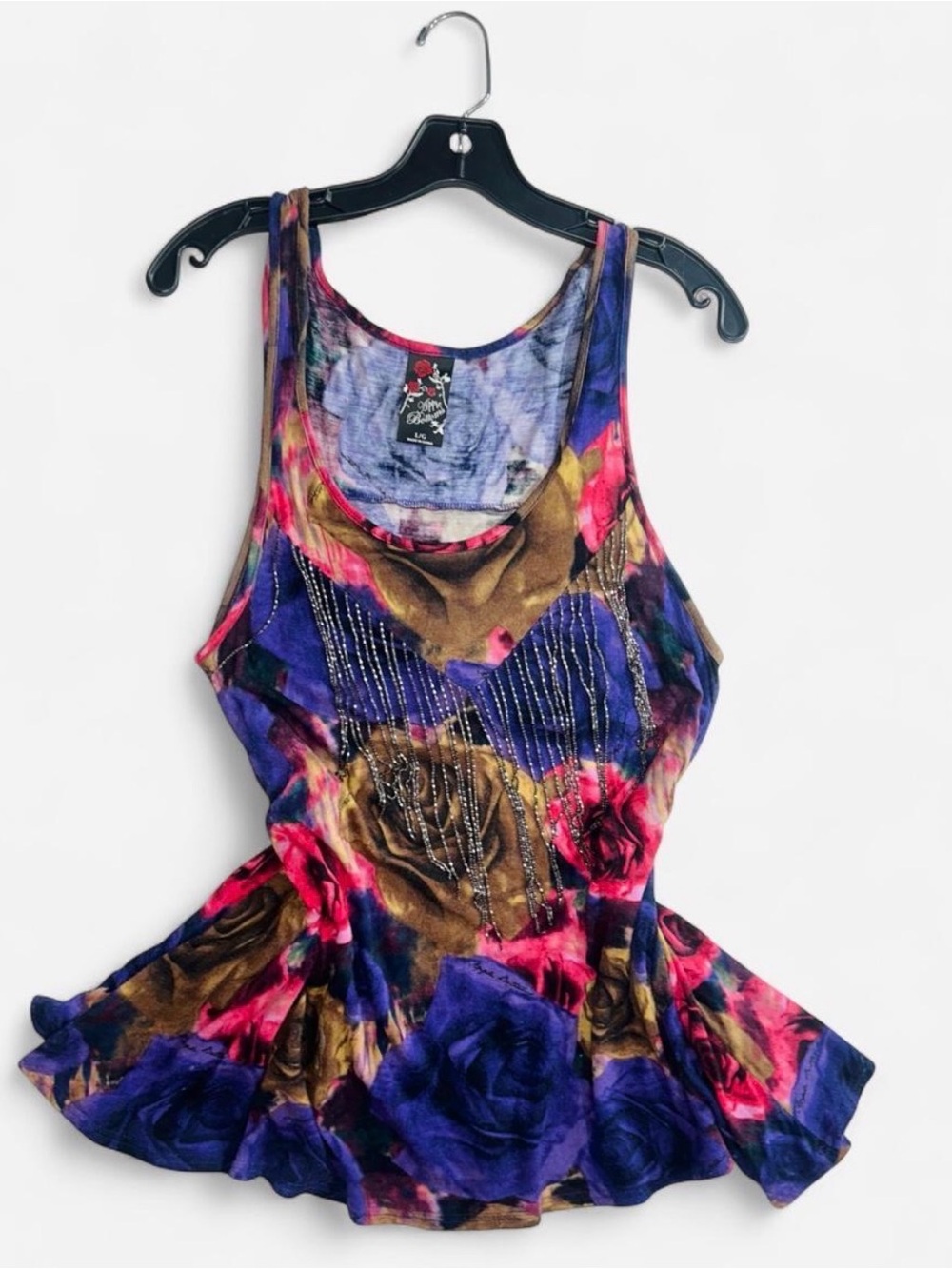 Apple Bottom Floral Beaded Tank Top - Purple/Pink/Brown